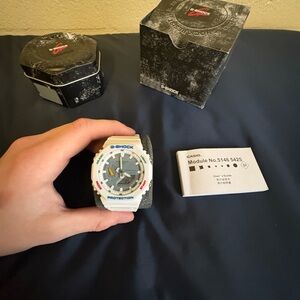 G-Shock White Watch with Blue Red Yellow Accents